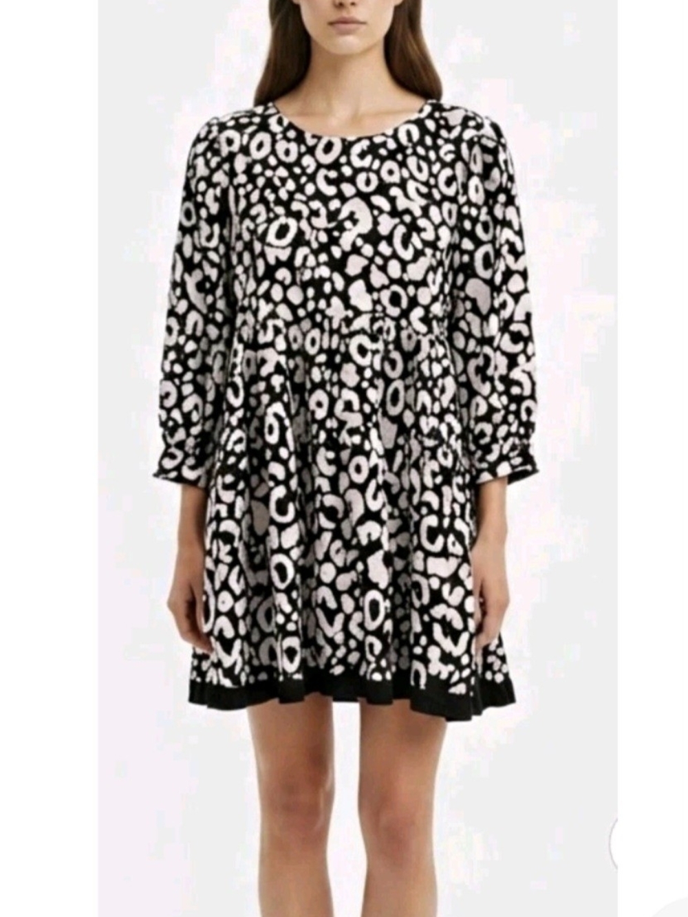 Umgee Babydoll Black and White Abstract Animal Print Blouse